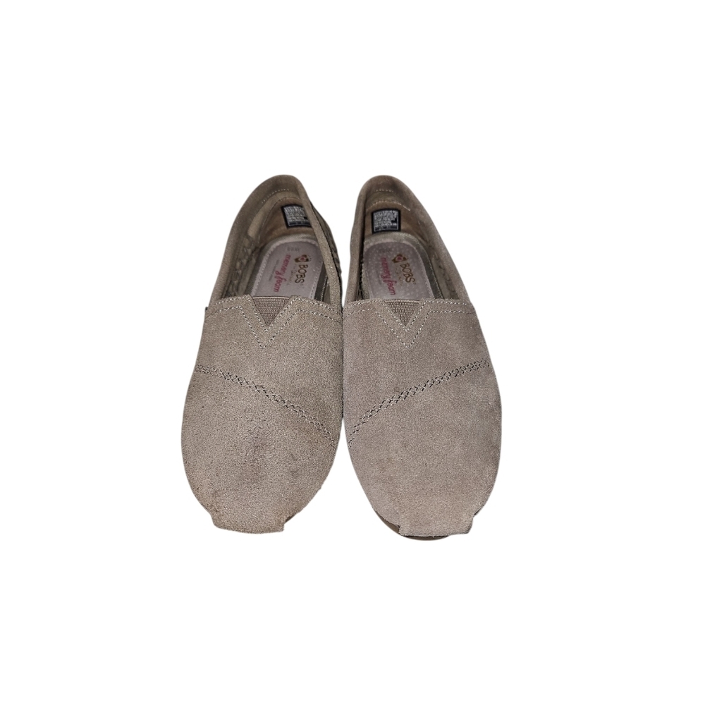 Bobs From Skechers Taupe Leather‎ Moccasin Style Shoes Women's 8.5